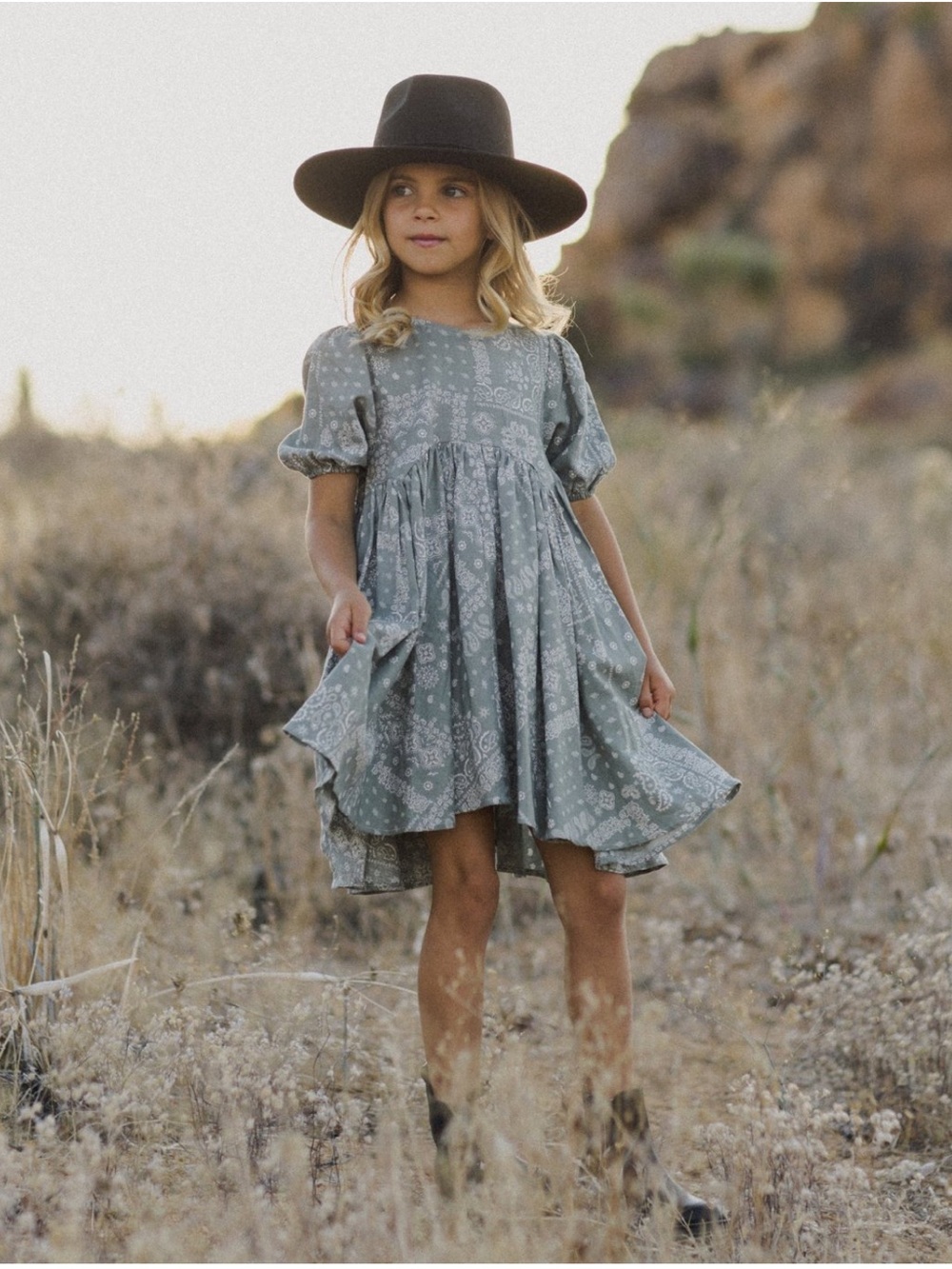 Rylee + Cru girl’s Laurel bandana dress in paisley print rose, size 6-7Y
